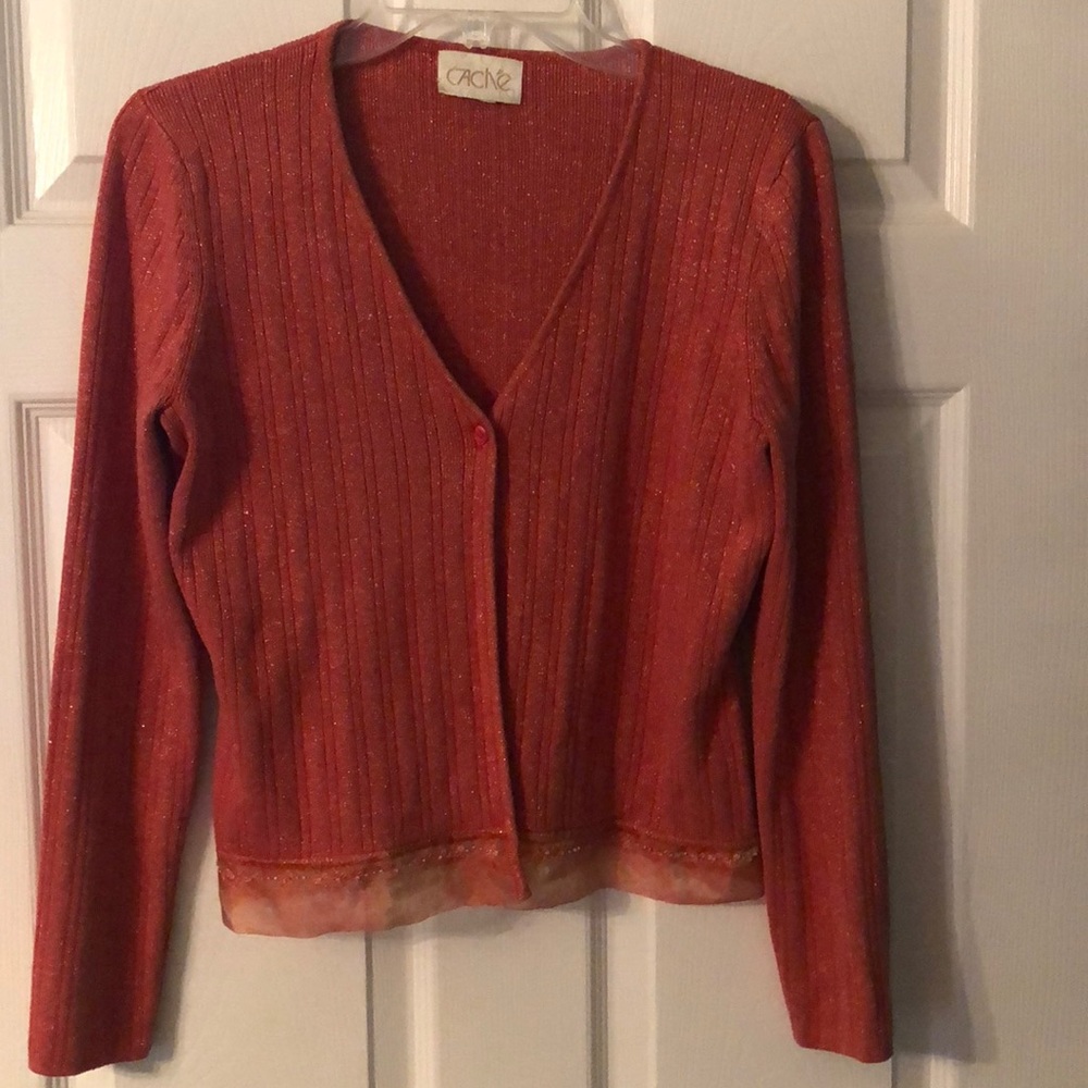 Cache Vintage Glittery Sweater w/ Embellished Trim